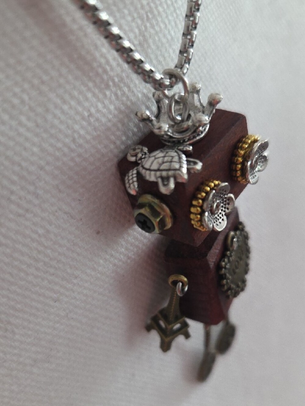 NWOT Steampunk "Love"  Robot Pendant Necklace - Picture 4 of 8